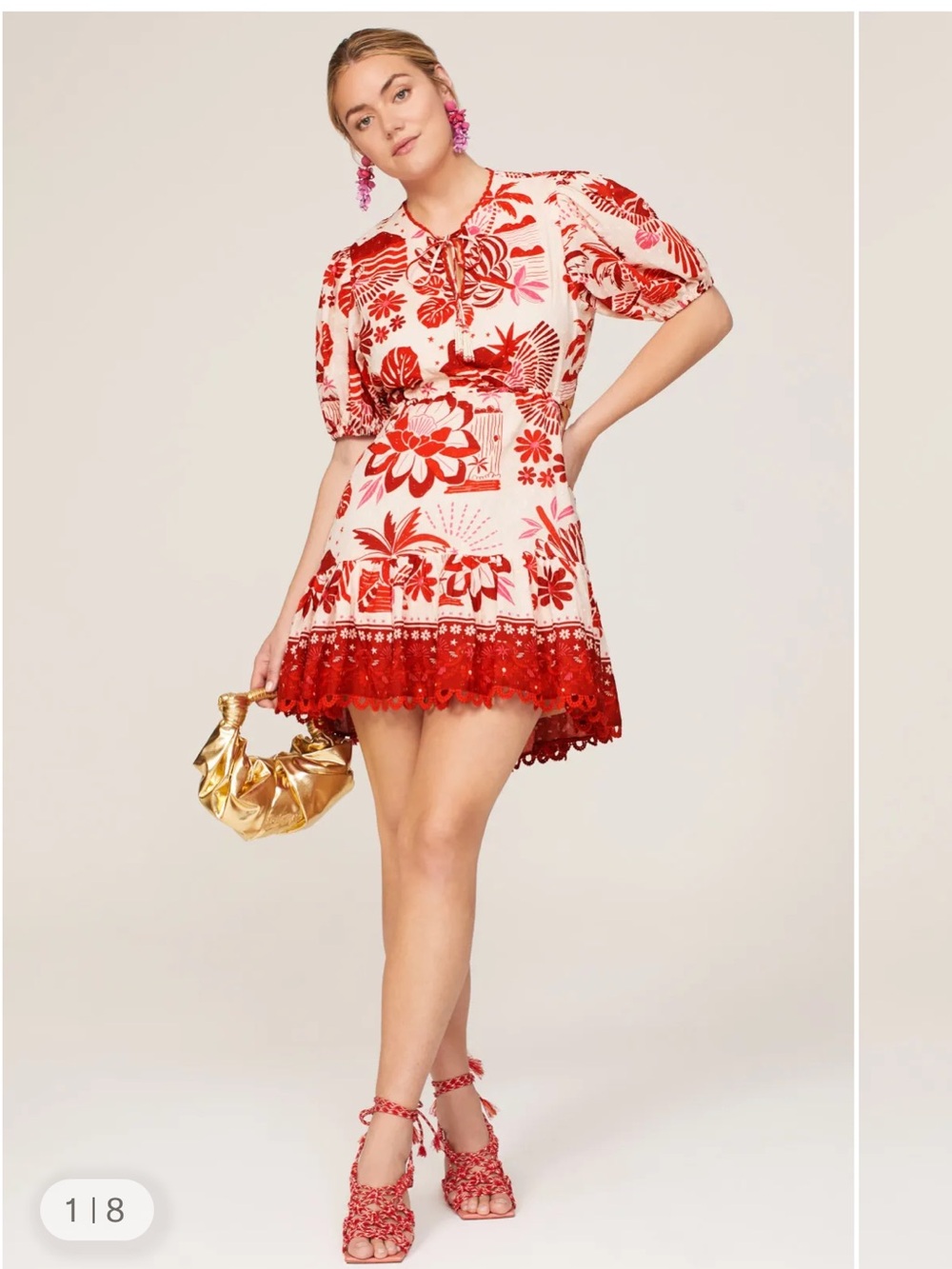 Farm Rio - Rio Tiles Mini Dress - Red Poplin Sz L - Picture 3 of 6